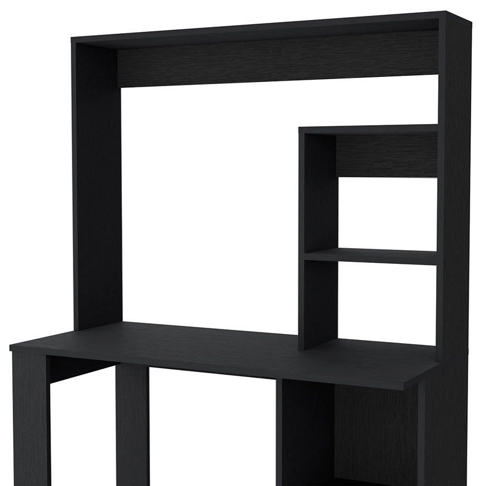Carroll Computer Desk With Hutch and 5 Open Shelves, Black