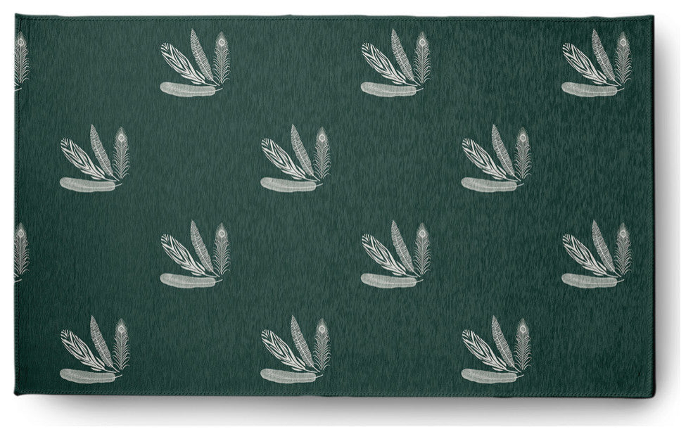 Feather Pattern Fall Design Chenille Area Rug, Green, 3'x5'