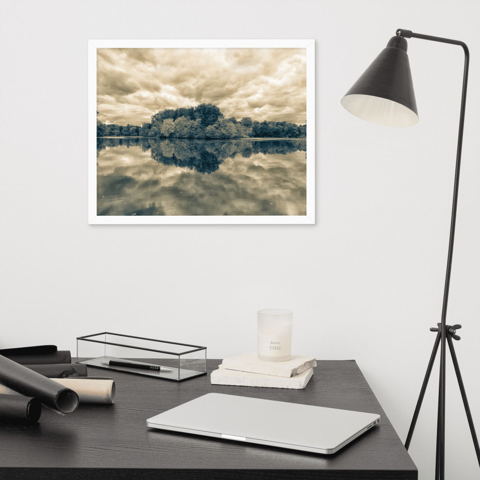 Autumn Reflections Rural Landscape Sepia Framed Photo Paper Wall Art Prints, White, 16" X 20"
