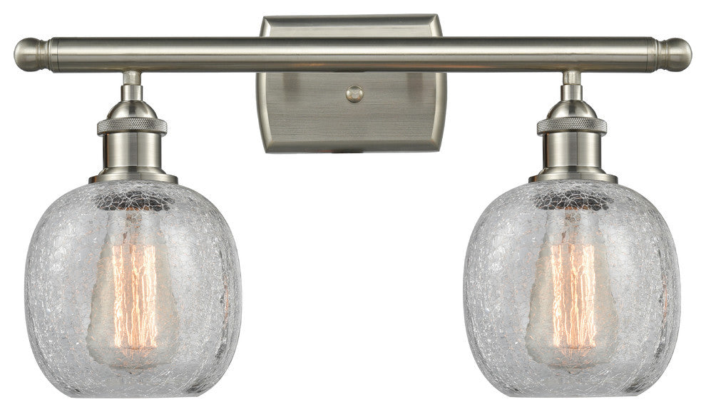 Belfast 2-Light LED Bath Fixture, Brushed Satin Nickel, Shade: Clear Crackle