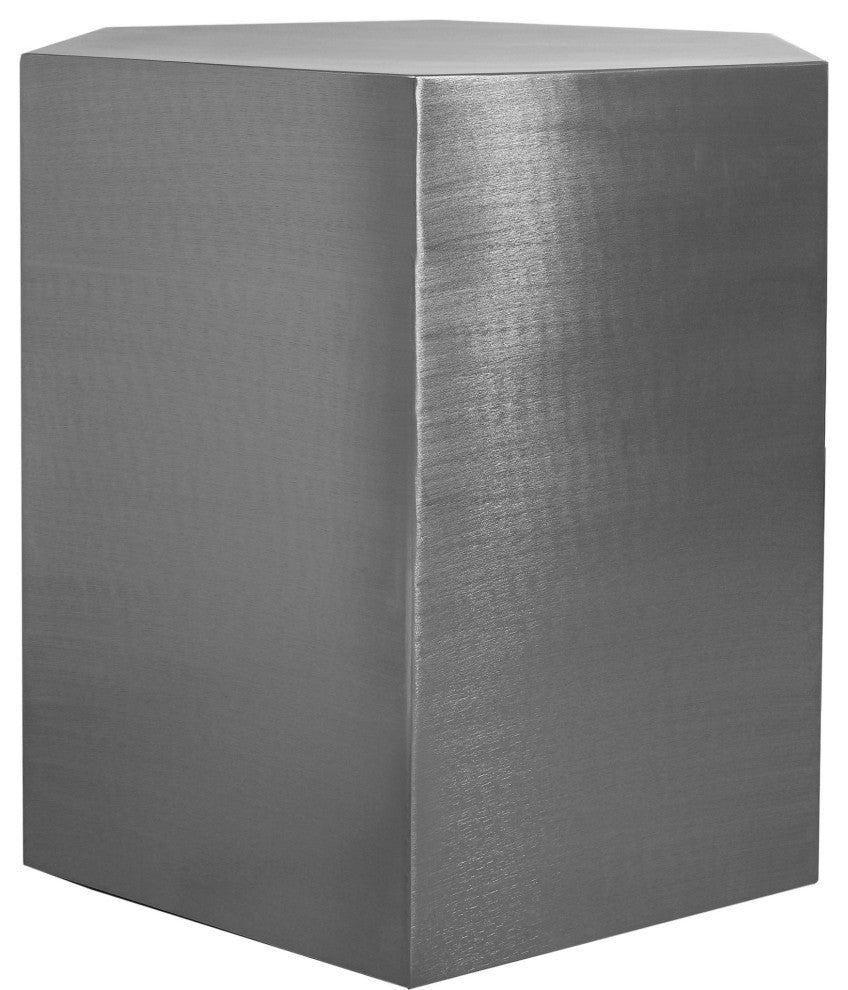 Hexagon Durable Iron End Table, Brushed Chrome