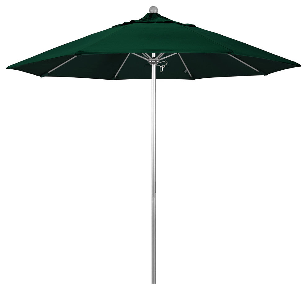 9' Silver Anodized Push Lift Fiberglass Rib Aluminum Umbrella, Olefin, Hunter Gr