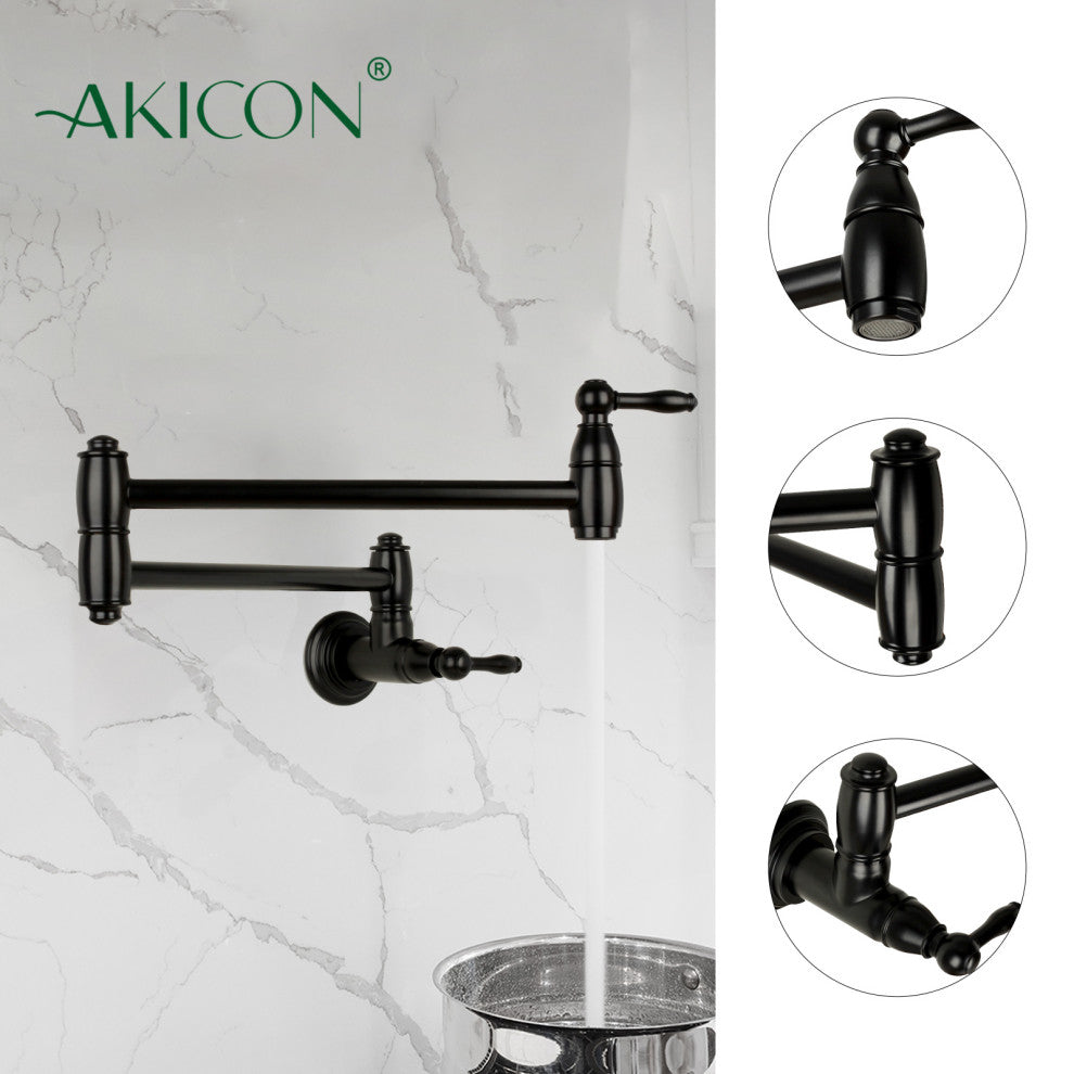 Copper Pot Filler Kitchen Faucet Wall-Mounted, Matte Black