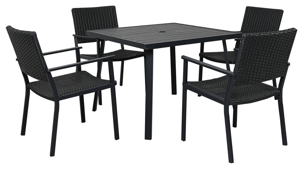 5 Pieces Outdoor Patio Wicker Dining Table Set With Umbrella Hole