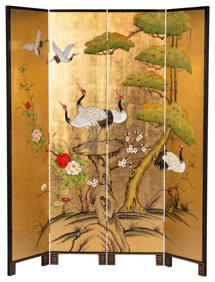 6' Tall Gold Lacquer Room, Cranes