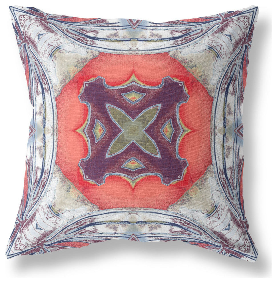 18" Gray Peach Geo Tribal Suede Throw Pillow