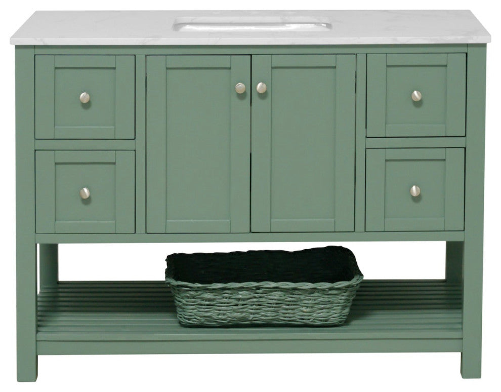 Kitchen Bath Collection Lakeshore 48" Vanity, Sage Green, Engineered Carrara