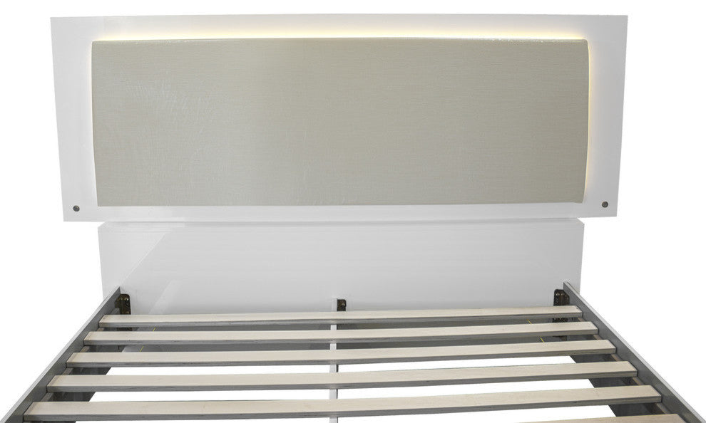 Athens, White Lacquer Platform Bed With LED Lighting, Eastern King