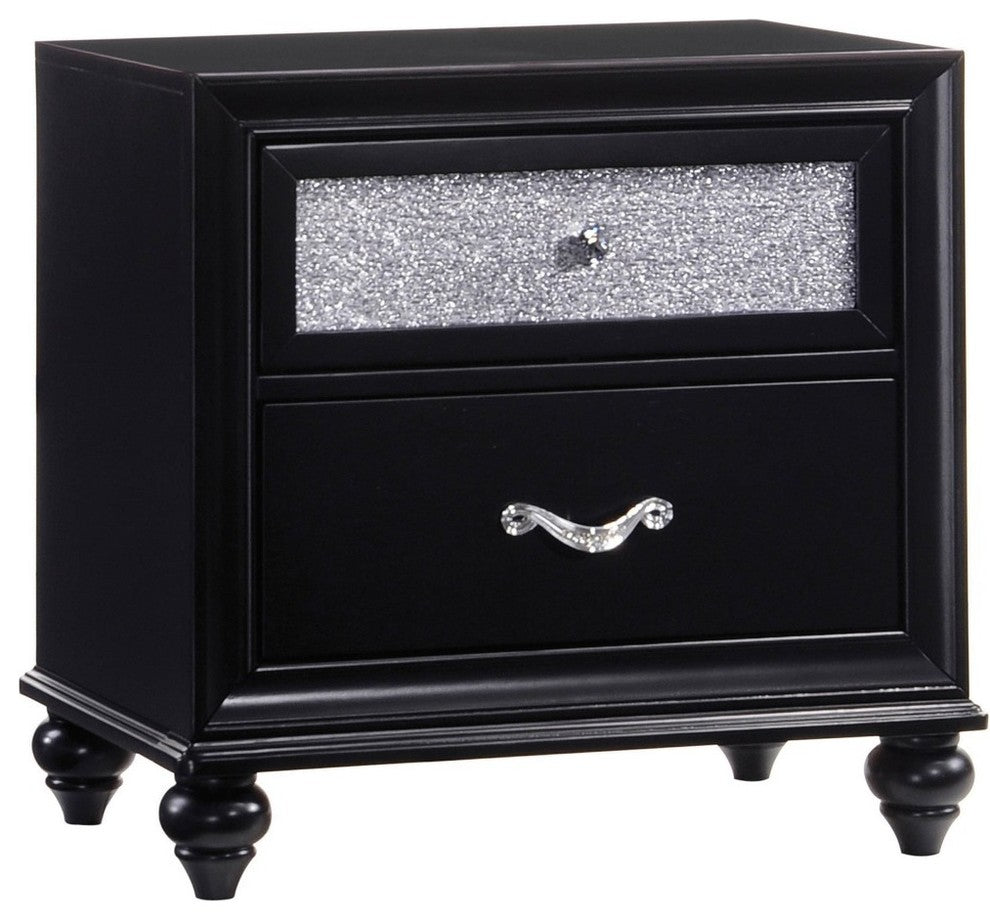 Benzara BM185300 Two Drawers Wooden Night Stand with Acrylic Drawer Front, Black