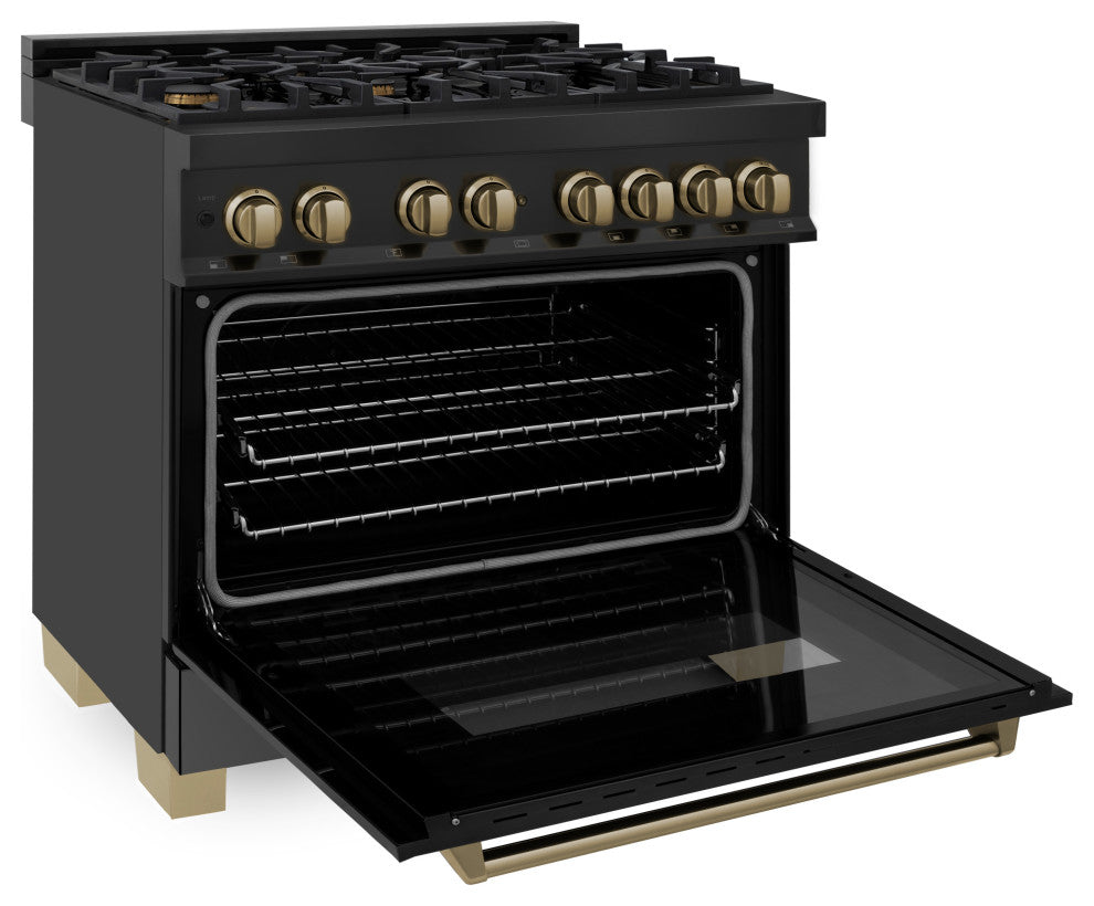 ZLINE 36" Dual Fuel Range, Black Stainless With Champagne Bronze RABZ-36-CB
