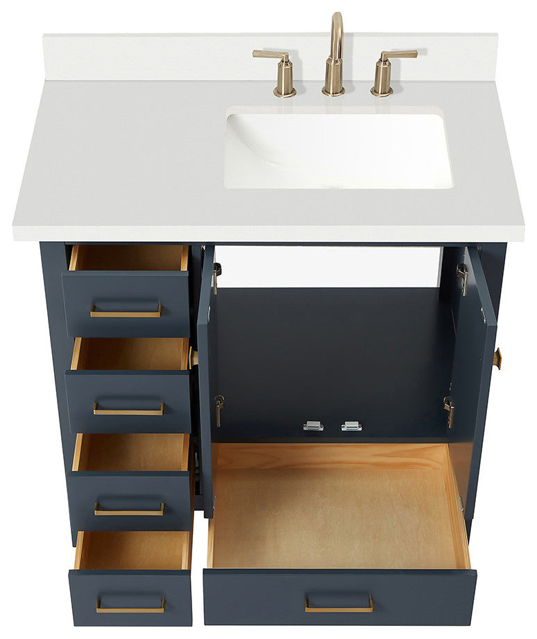 ARIEL Cambridge 37" Right Offset Rectangle Sink Midnight Blue Vanity Quartz Top