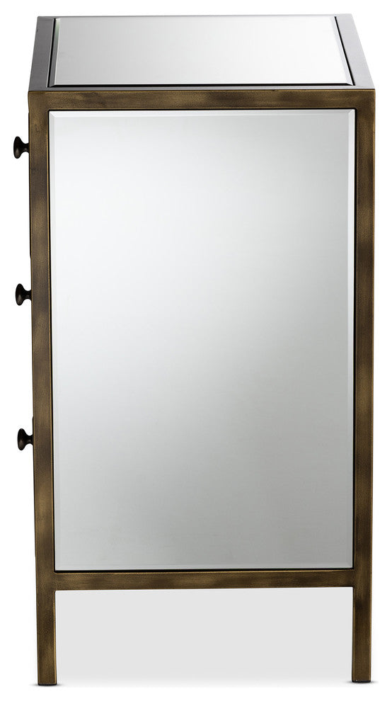 Matthew Hollywood Regency Glamour Mirrored 3-Drawer Nightstand Bedside Table