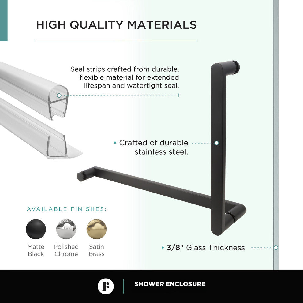 Shower Enclosure Hinged Frameless Tempered Glass, Black, 36"