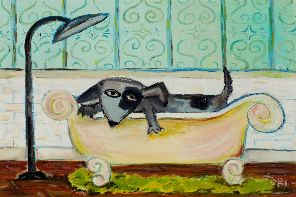 "Dog Bath" Painting Print on Canvas by Tori Campisi