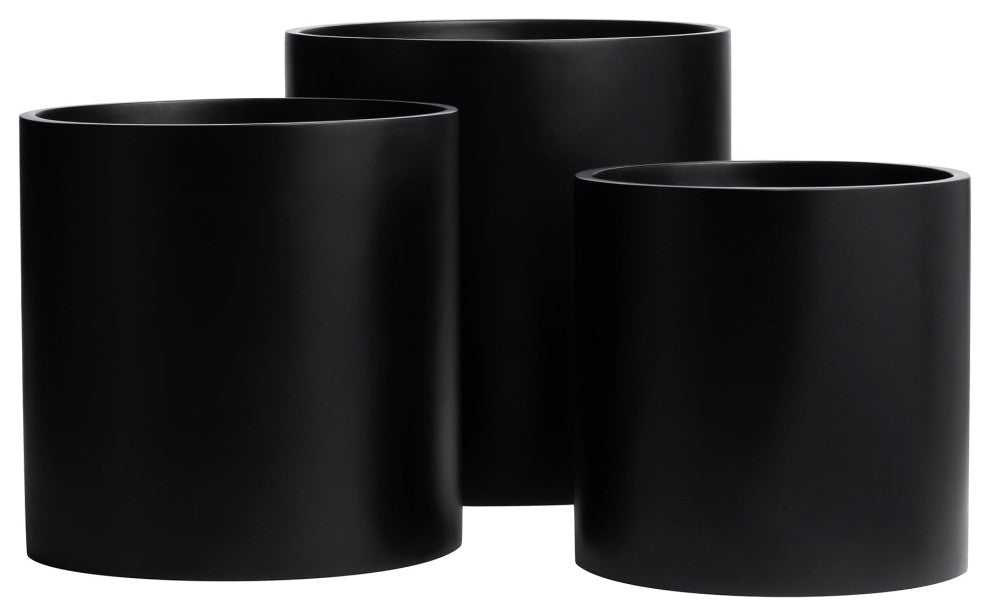 Root And Stock Brea Round Cylinder Planter, Black, D:18" X H:18"