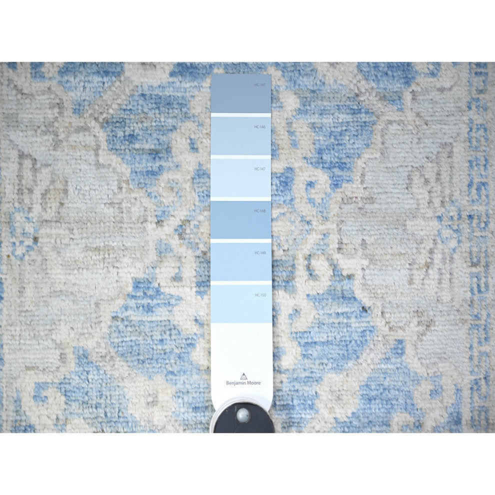 Blue Wool Peshawar With Faded Design Hand Knotted XL Runner Rug, 2'6"x16'2"