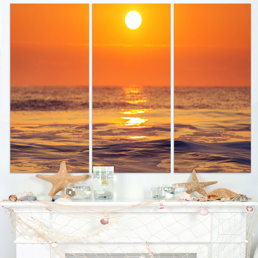 "Orange Sunrise and Glittering Waters" Metal Wall Art, 3 Panels, 36"x28"