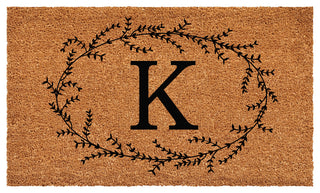 Calloway Mills Rustic Leaf Vine Monogrammed Doormat, 24"x48", Letter K
