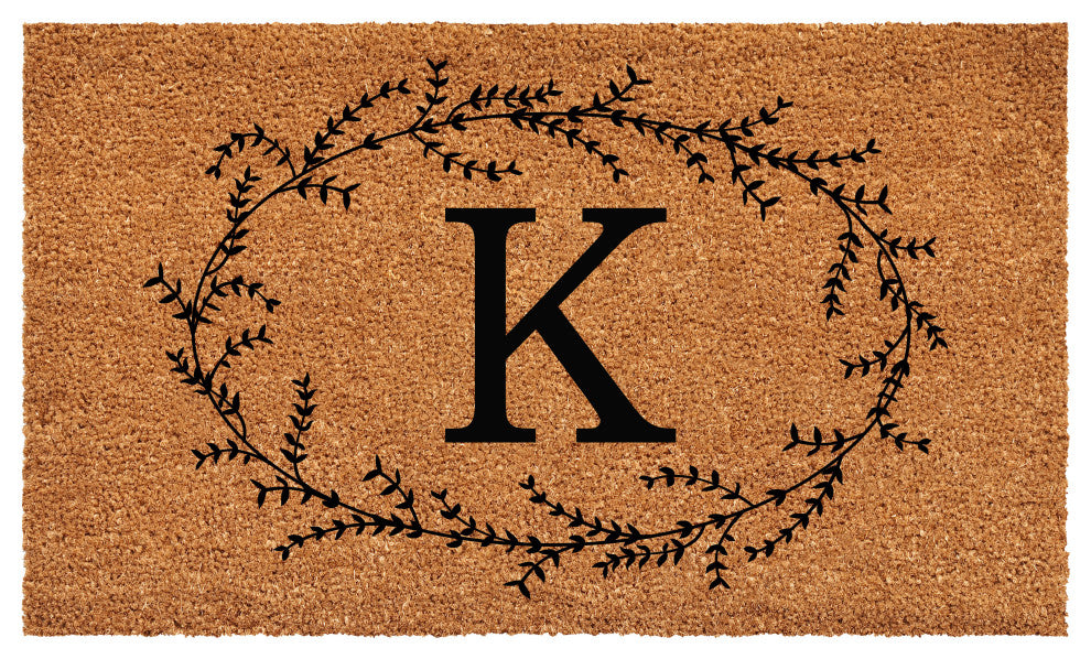 Calloway Mills Rustic Leaf Vine Monogrammed Doormat, 24"x48", Letter K