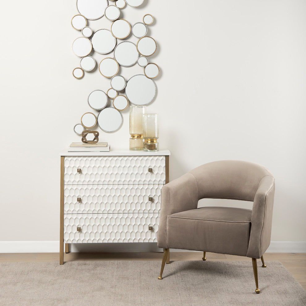 Savannah White Fir Veneer With Gold Metal Frame 3 Drawer Accent Cabinet