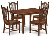 5Pc 48/60" Kitchen Table, 12 In Self Storing Butterfly Leaf, Four Wood Chairs