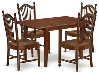 5Pc 48/60" Kitchen Table, 12 In Self Storing Butterfly Leaf, Four Wood Chairs