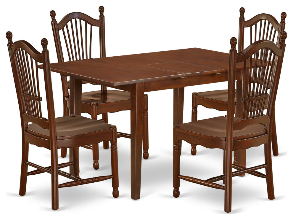 5Pc 48/60" Kitchen Table, 12 In Self Storing Butterfly Leaf, Four Wood Chairs