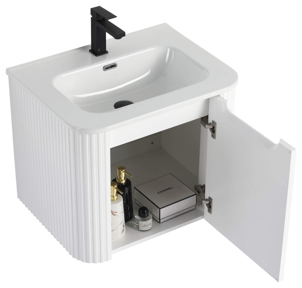 Caskvalley Bath Vanity, Straight Fluted Design Sink Included, White, 24"