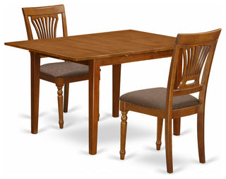 3 Pc Set Milan Table With Leaf And 2 Cushion Chairs In Saddle Brown