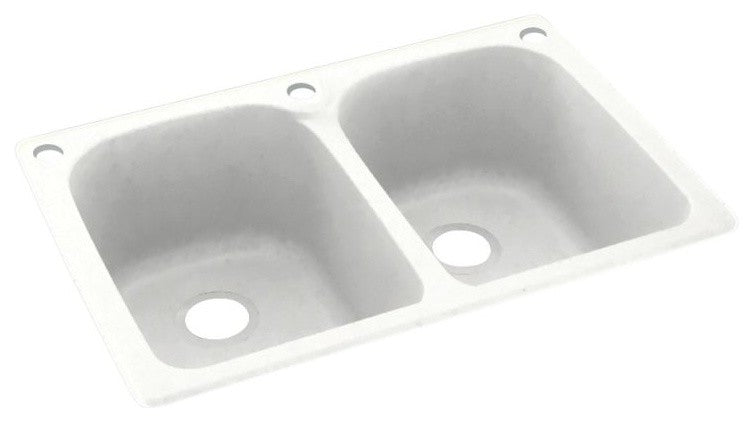 Swan 33x22x10 Solid Surface Kitchen Sink, 3-Hole, Tahiti White