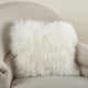 Mongolian Lamb Fur Poly Filled Throw Pillow, Ivory, 16"x16"