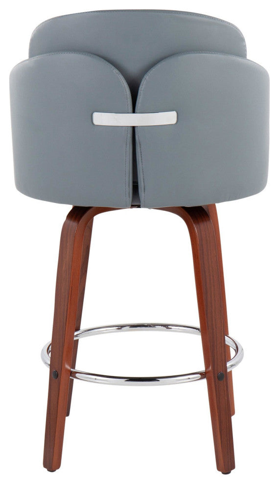Dahlia Counter Stool, Set of 2, Walnut Wood/Gray PU/Chrome