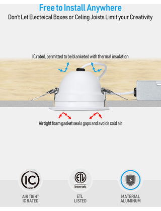 4 Pack LED 5CCT 3" Gimbal Recessed Light, Anti-Glare, Dimmable, ETL