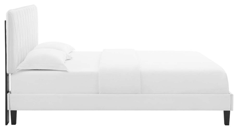 Platform Bed Frame, King Size, Velvet, White, Modern Contemporary, Bedroom