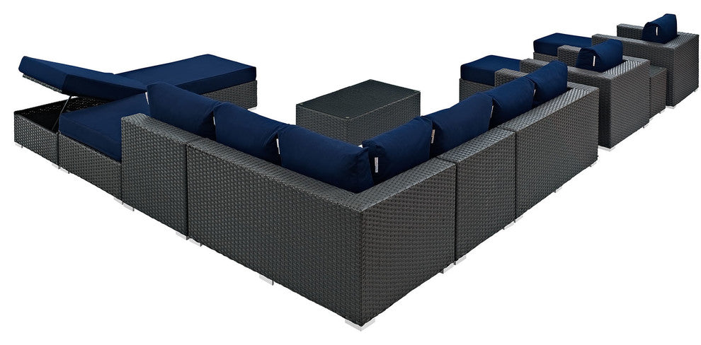 Sojourn 12 Piece Outdoor Patio Sunbrella Sectional Set, Canvas Navy