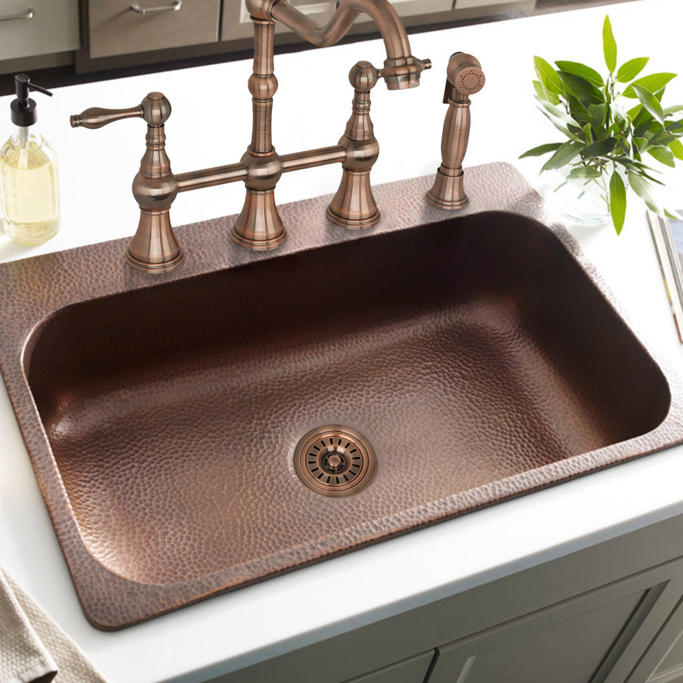 Copper Kitchen Sink Garbage Disposal Flange Stopper, Antique Copper