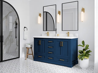 Boston 60 Double Bathroom Vanity in Navy Blue 2" White Quartz