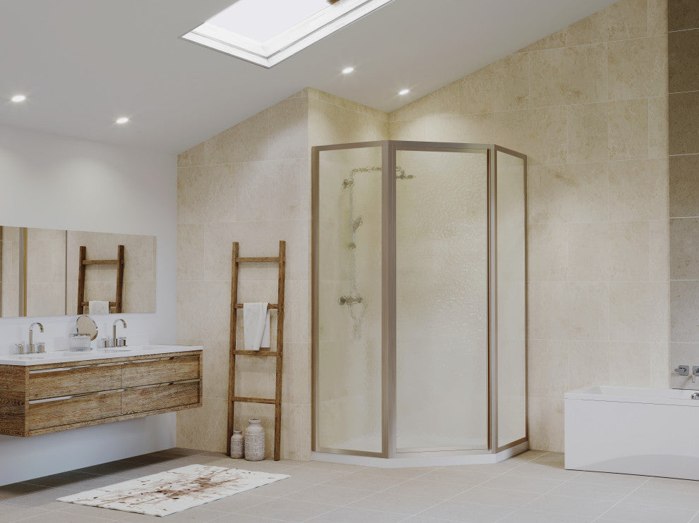 Legend Framed Neo-Angle Swing Shower Door, Obscure, Brushed Nickel, 59"x70"