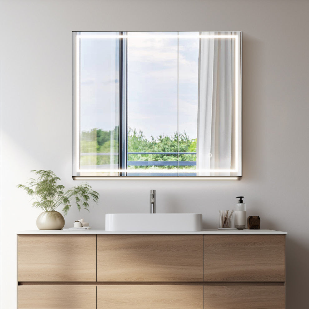 Hesili Frameless Surface-Mount LED Lighted Bathroom Medicine Cabinet, 32"