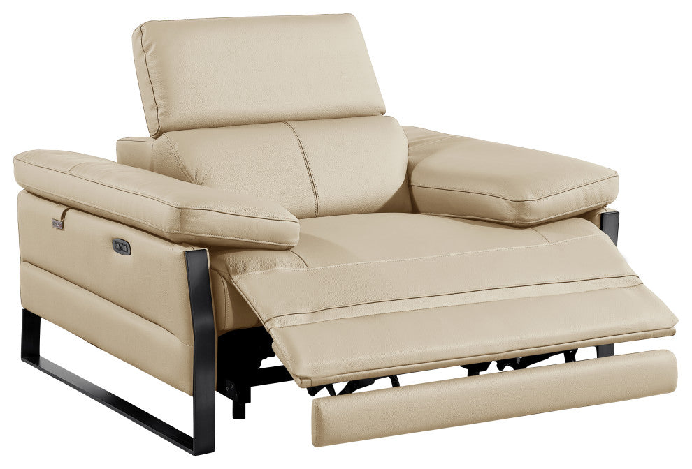 Antonio Italian Leather Power Reclining Arm Chair, Beige