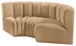 Arc Velvet Upholstered 3-Pc. Inward Curved Modular Sectional, Camel