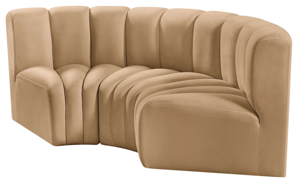 Arc Velvet Upholstered 3-Pc. Inward Curved Modular Sectional, Camel