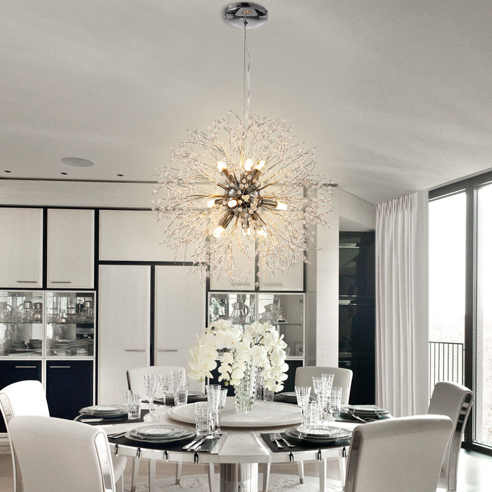 Modern Crystal Firework Sputnik Chandelier, Chrome, 9 Light