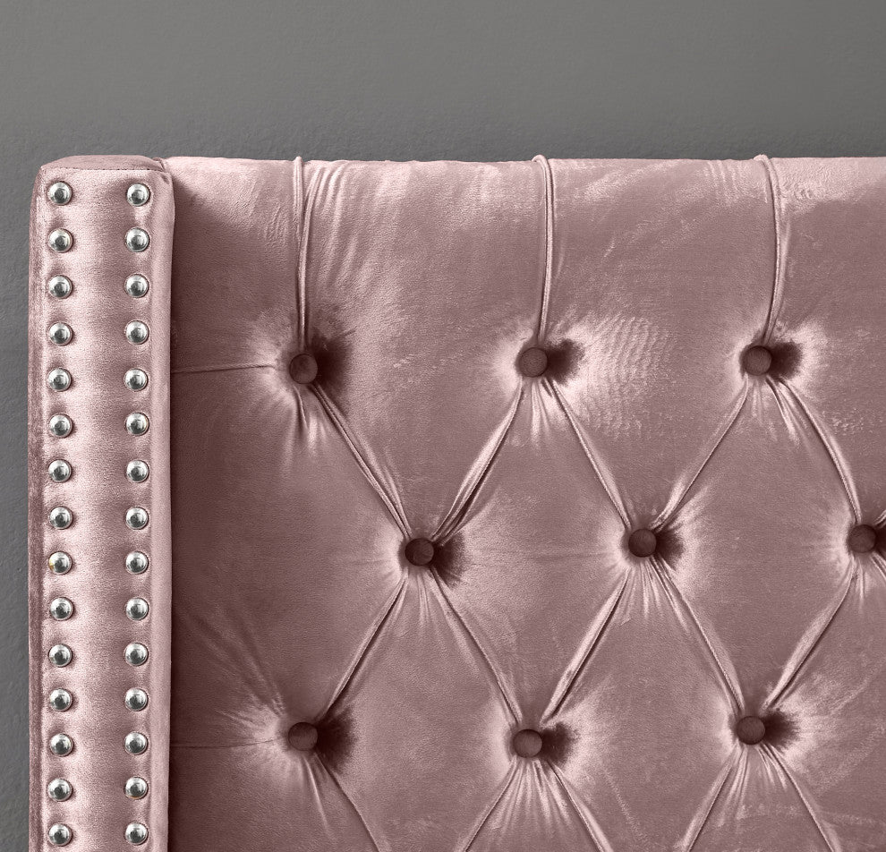 Ames Velvet Bed, Pink, Full
