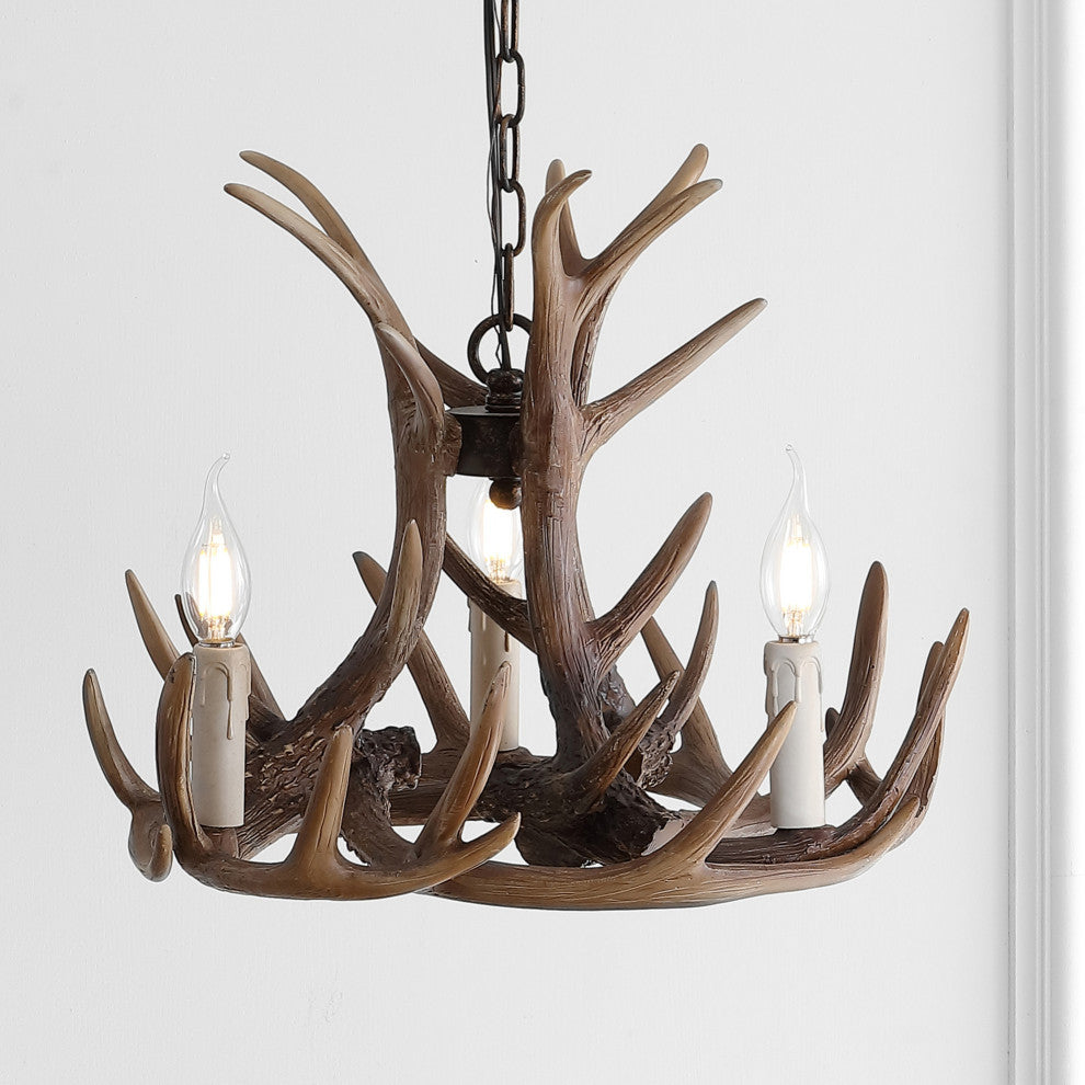 Eldora 18" Adjustable Resin Antler 3-Light Led Chandelier, Brown