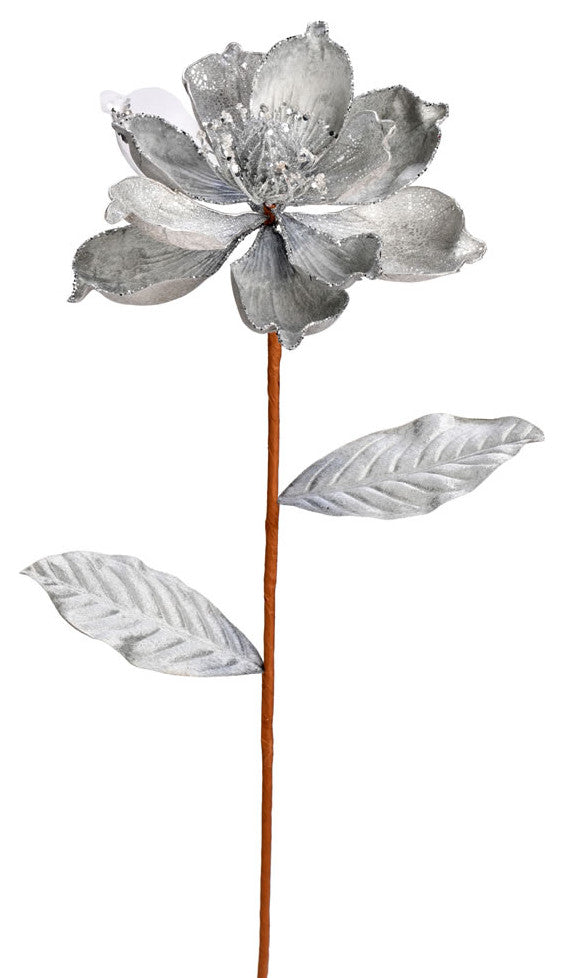 Glitter Magnolia Artificial Christmas Spray , Silver, 30"