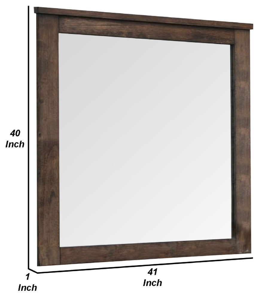 Benzara BM275062 Wood Portrait Mirror, Beveled Trim Top, Wood Grain, Oak Brown