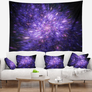 Purple Fireworks on Black Abstract Wall Tapestry, 39"x32"