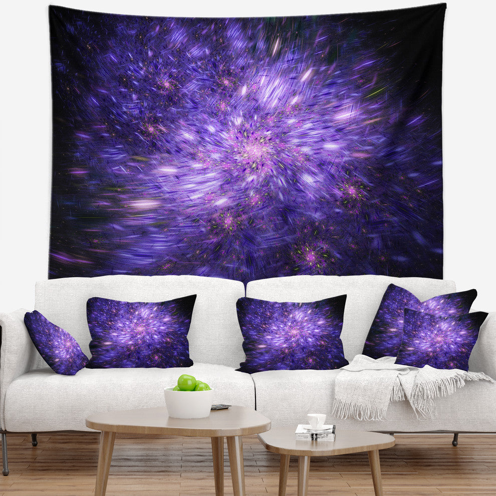 Purple Fireworks on Black Abstract Wall Tapestry, 39"x32"