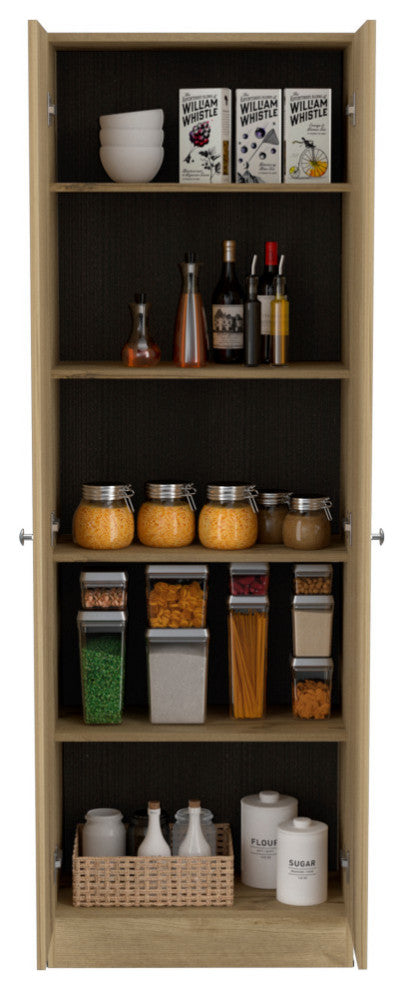 Virginia Double Door Storage Cabinet with 5 Shelves, Light Oak and Black